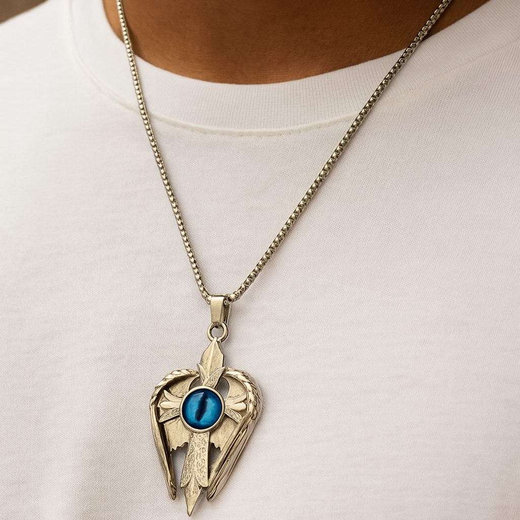 The99Jewel Silver Plated Angel Wings Shield Chain Pendant - 1404612