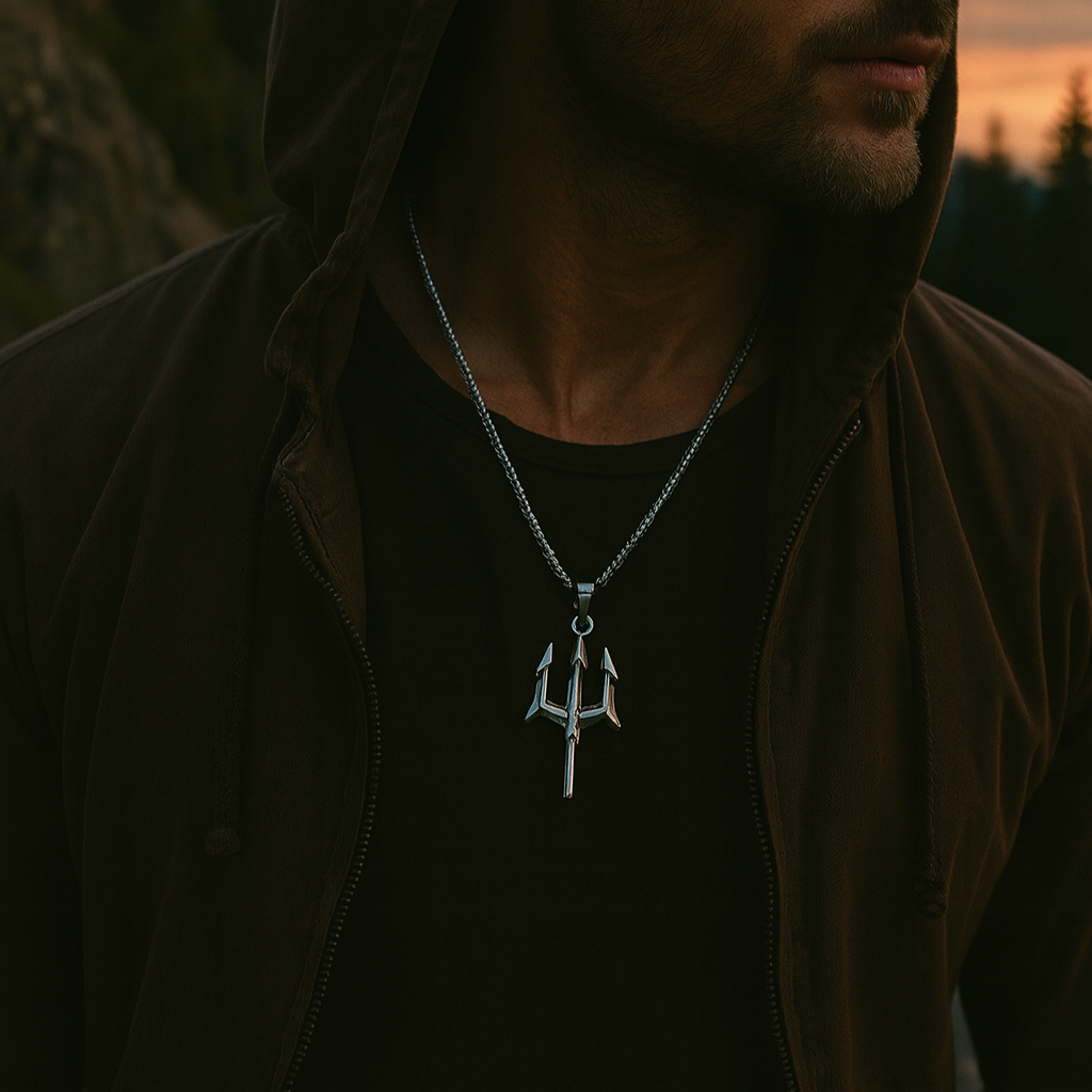 The99Jewel Silver Plated Trishul Chain Pendant for Men