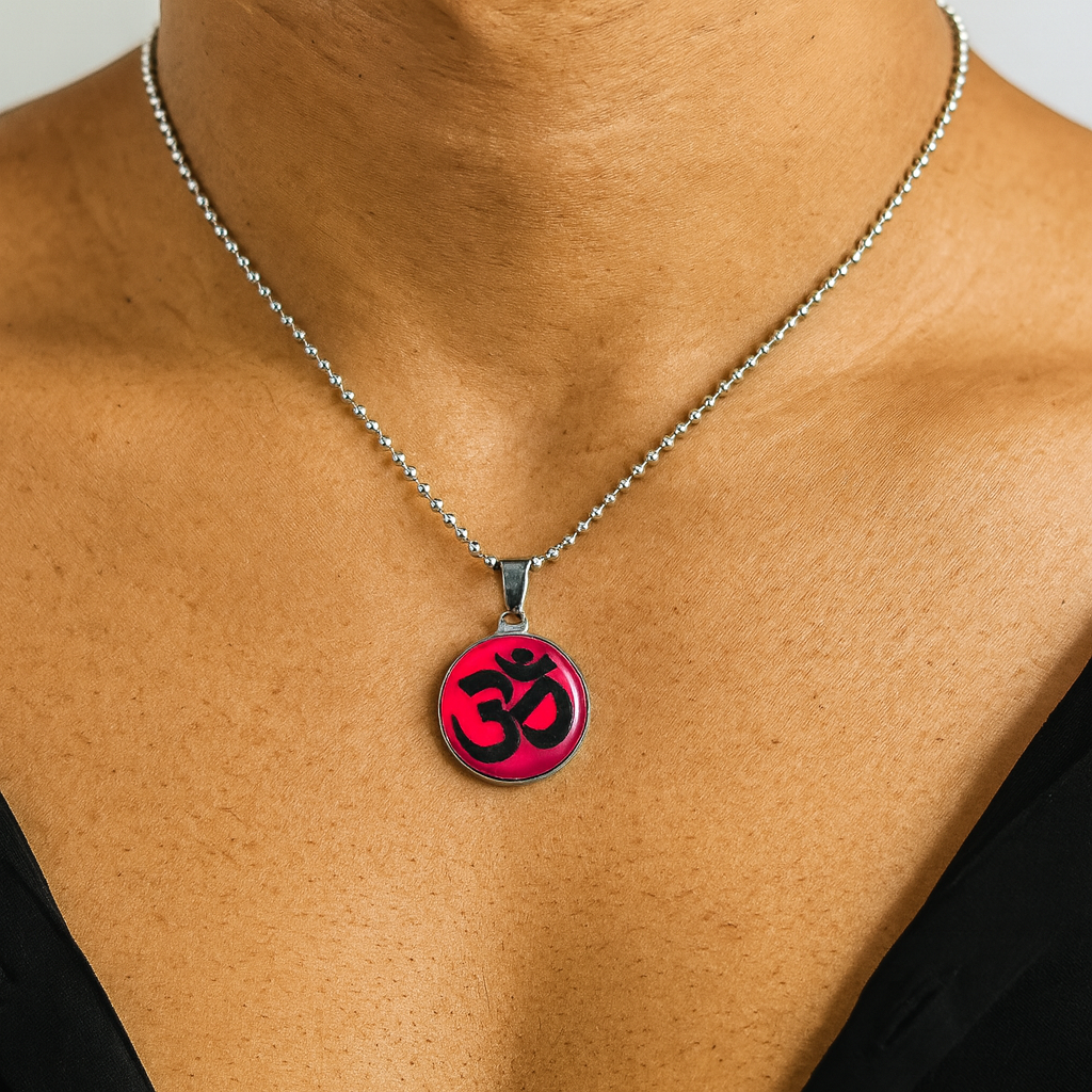 The99Jewel Glass Framed Orange Enamel Om Locket Chain Pendant