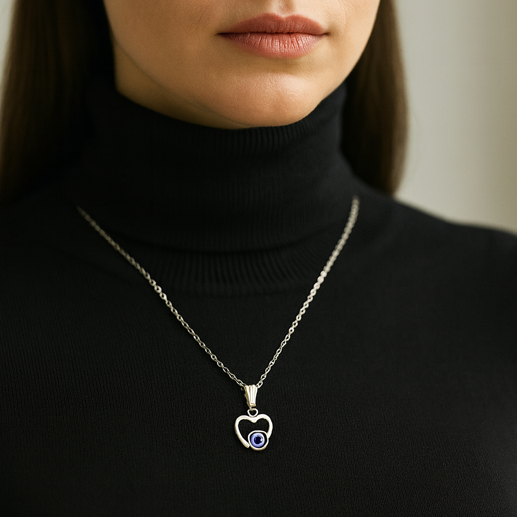 The99Jewel Heart Shaped Evil Eye Chain Pendant - 1405013