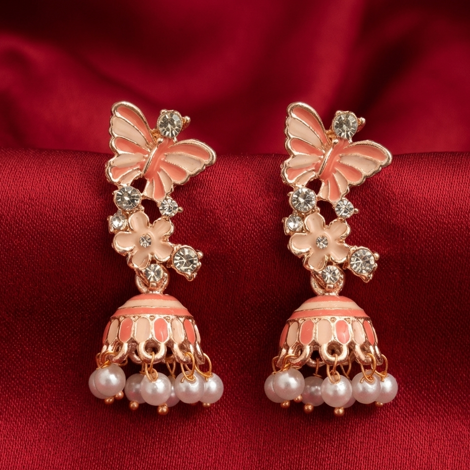 The99Jewel Gold Plated Butterfly Design Meenakari Earrings