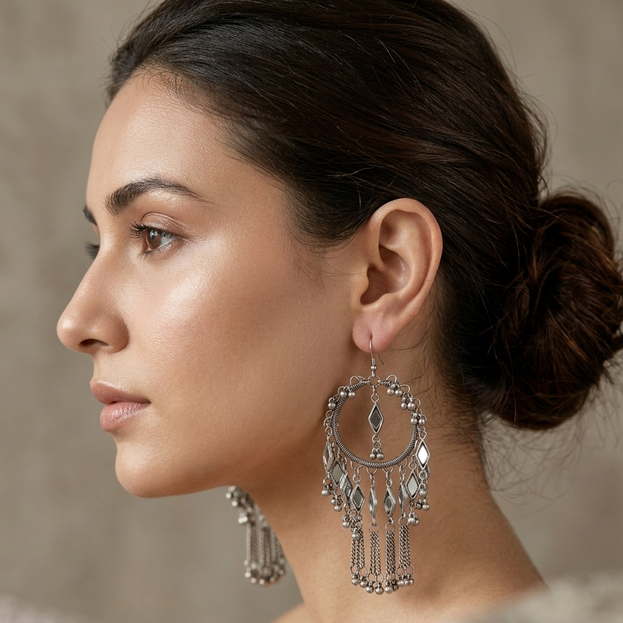 The99Jewel Oxidised / Black Plated Mirror Big Earrings