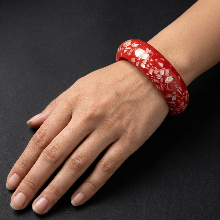 The99Jewel Red Color Marble Design Acrylic Kada