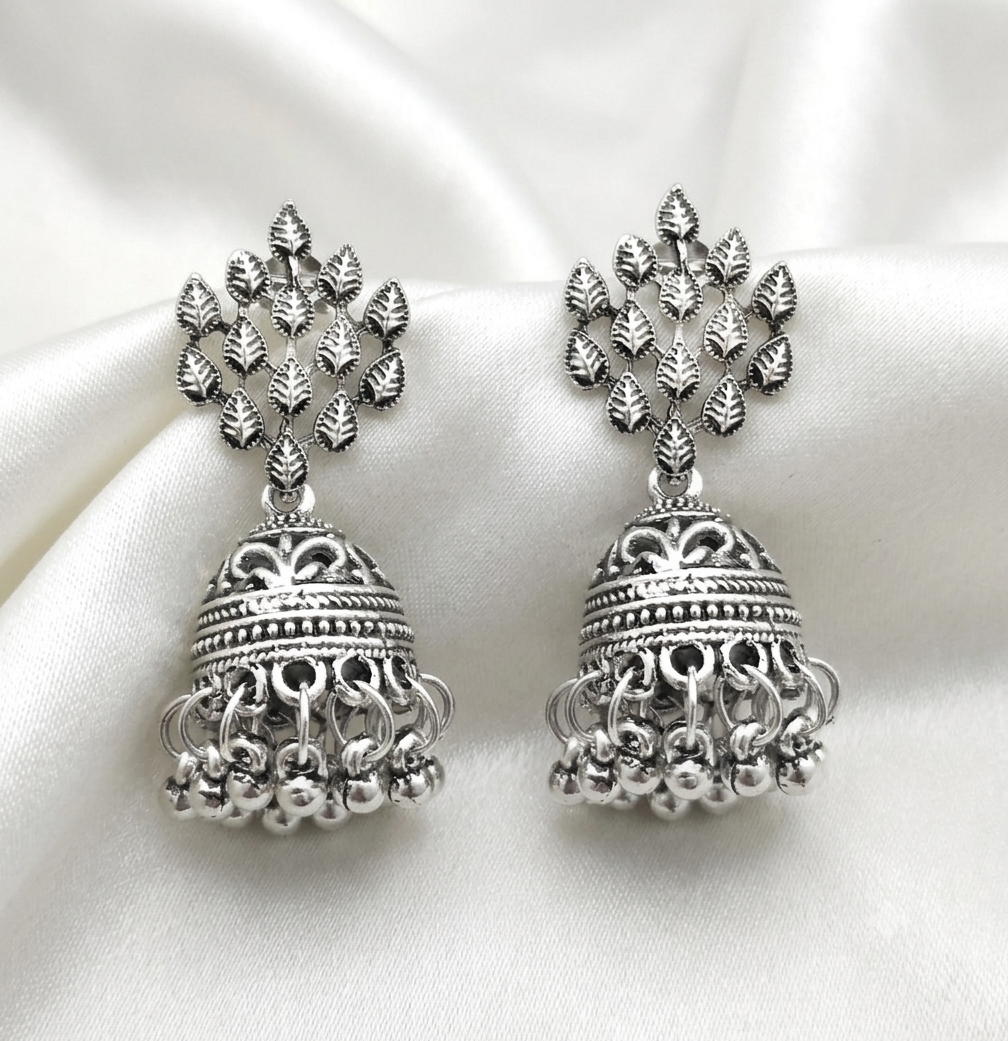 The99Jewel Traditional Oxidised Finish Jhumka Earrings