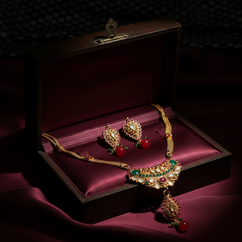 The99Jewel Gold Plated Green Austrian Stone Necklace Set