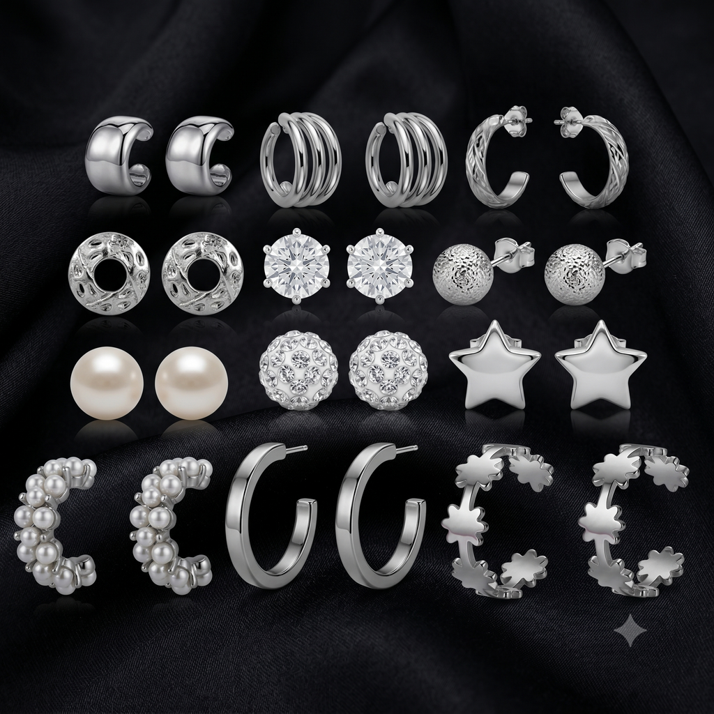 The99Jewel 9 Pair Silver Plated  Earrings Combo Set for Women