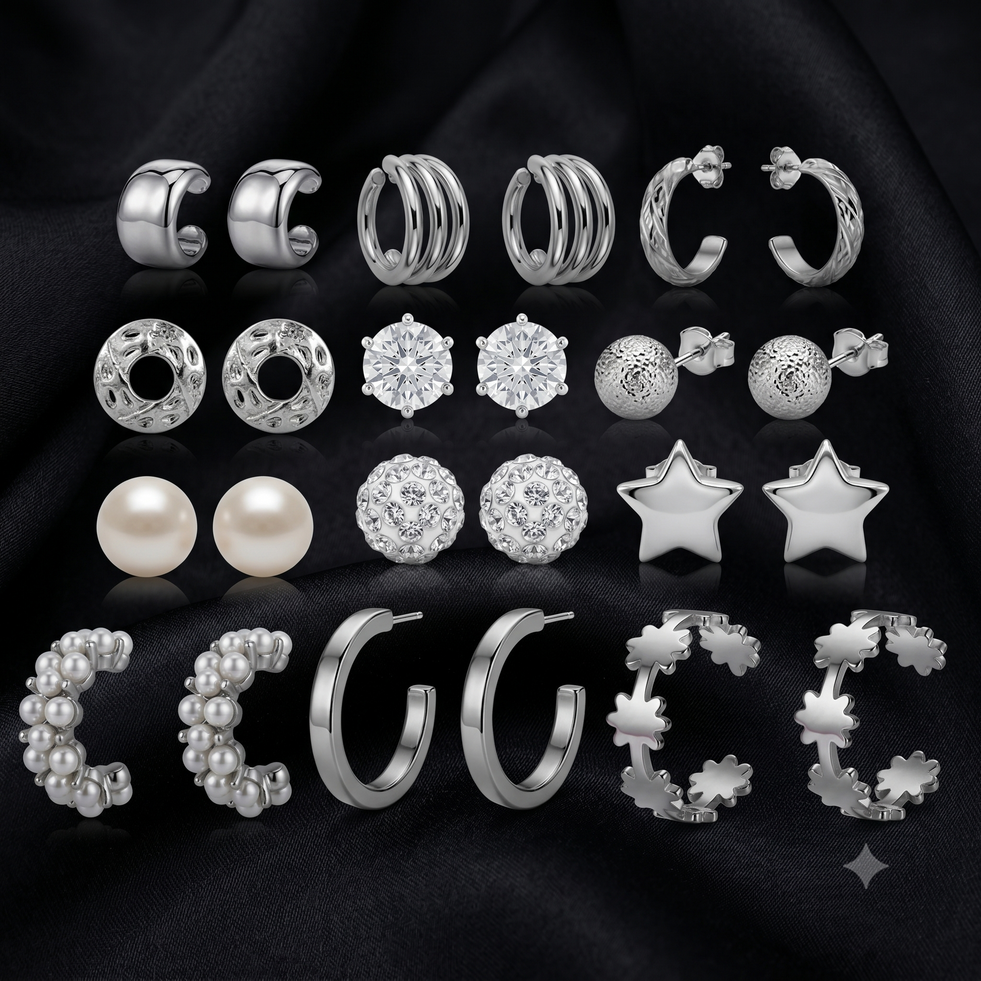 The99Jewel 9 Pair Silver Plated  Earrings Combo Set for Women