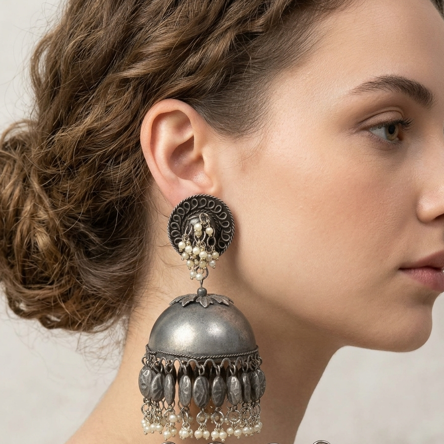 The99Jewel Oxidised Plated Big Jhumka Earrings - 10681232OX