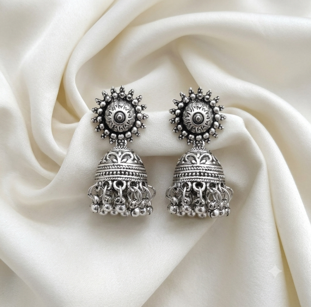 The99Jewel Traditional Oxidised Finish Jhumka Earrings