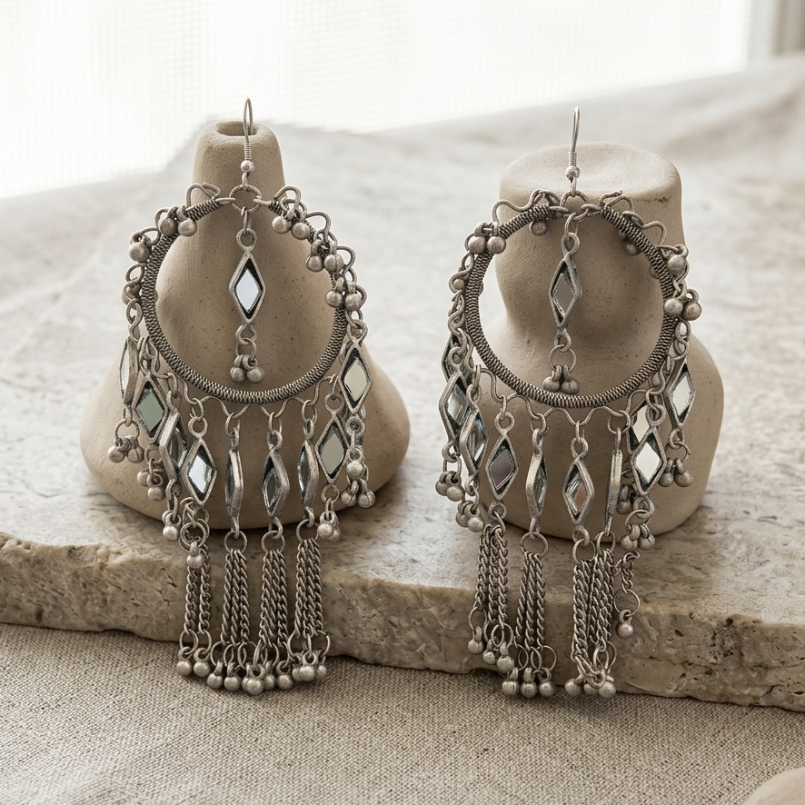 The99Jewel Oxidised / Black Plated Mirror Big Earrings