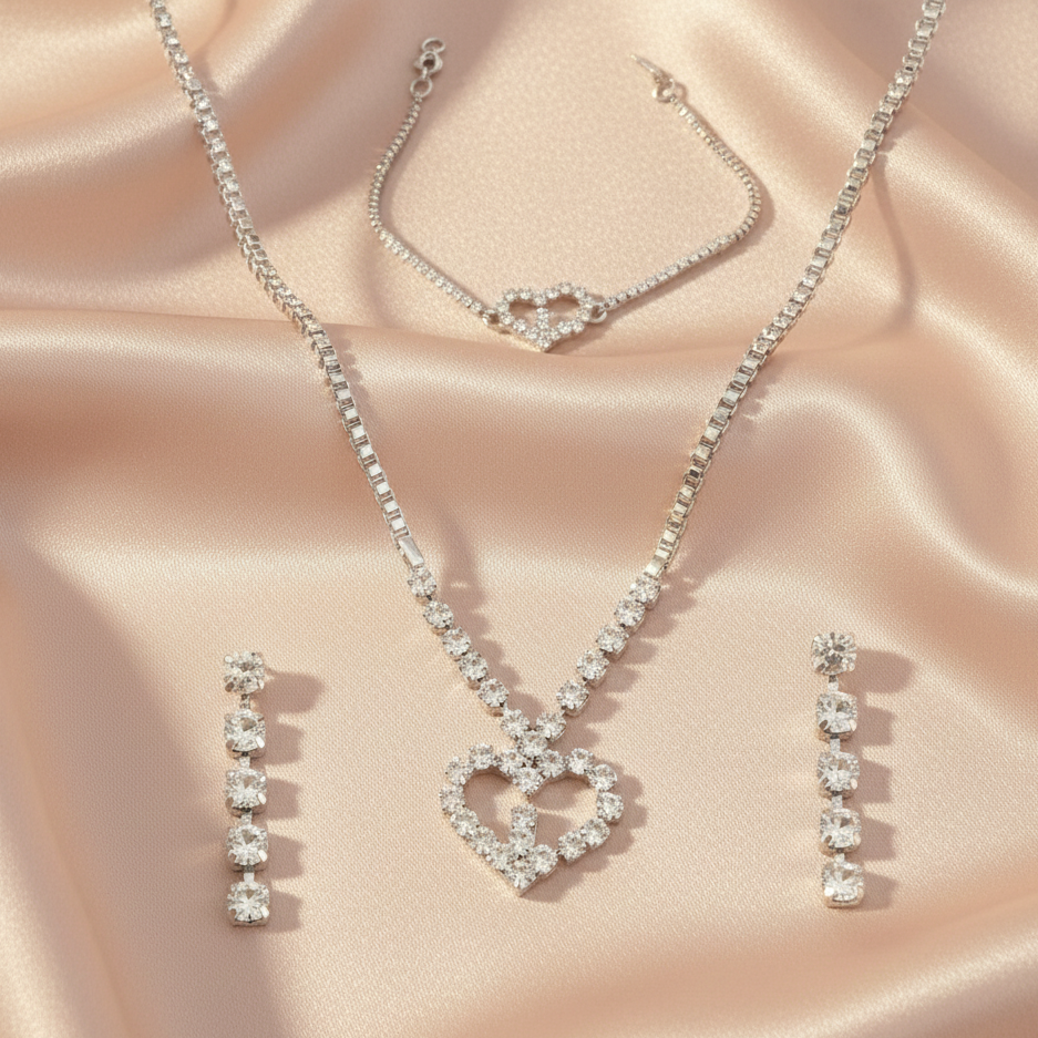 The99Jewel Silver Plated Necklace Set With Bracelet