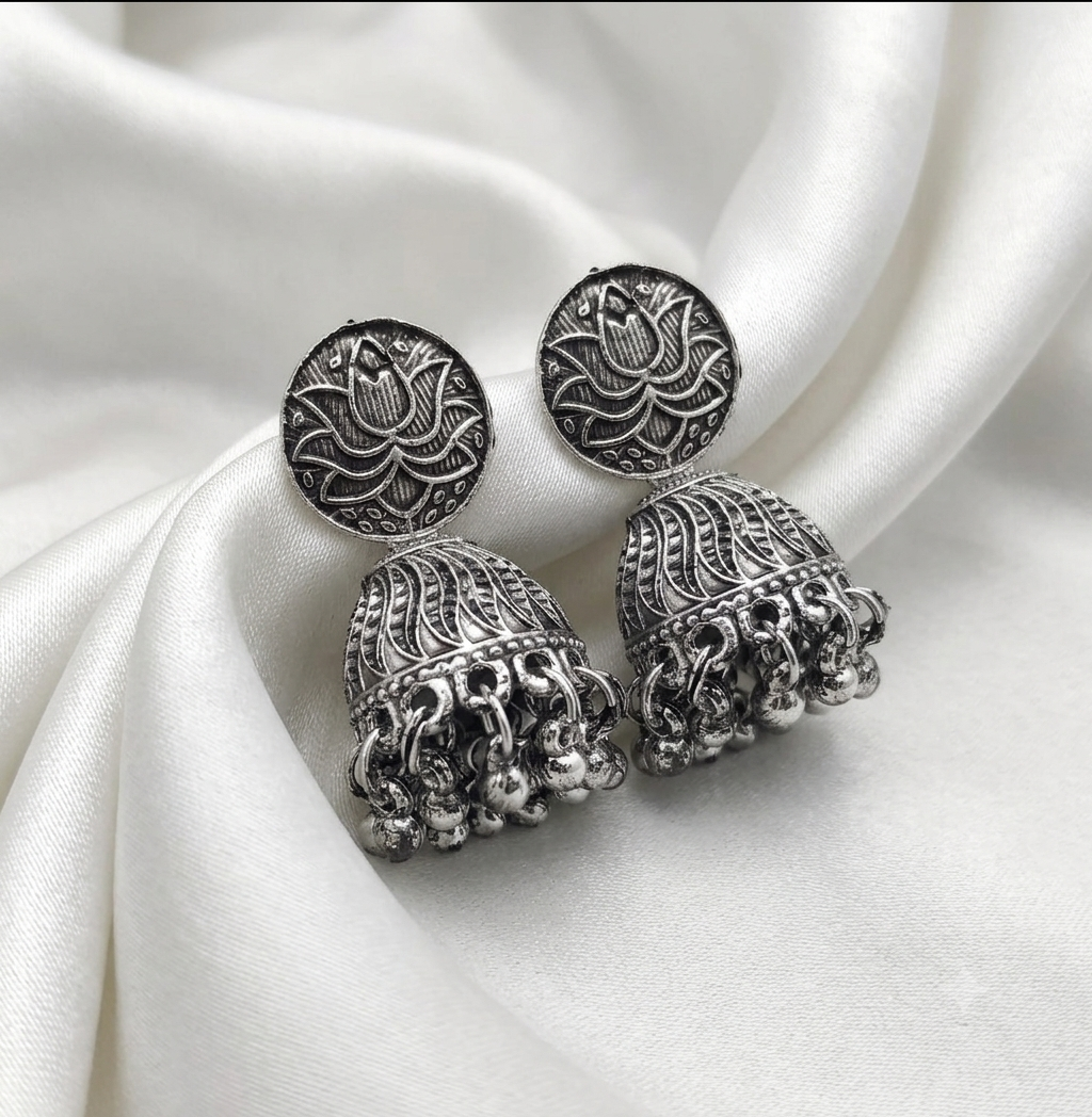The99Jewel Traditional Oxidised Finish Jhumka Earrings