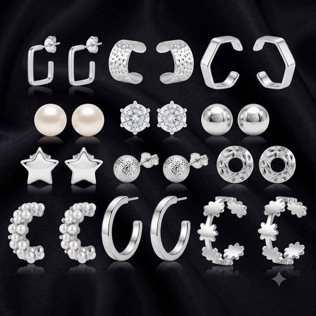 The99Jewel 9 Pair Silver Plated  Earrings Combo Set for Women