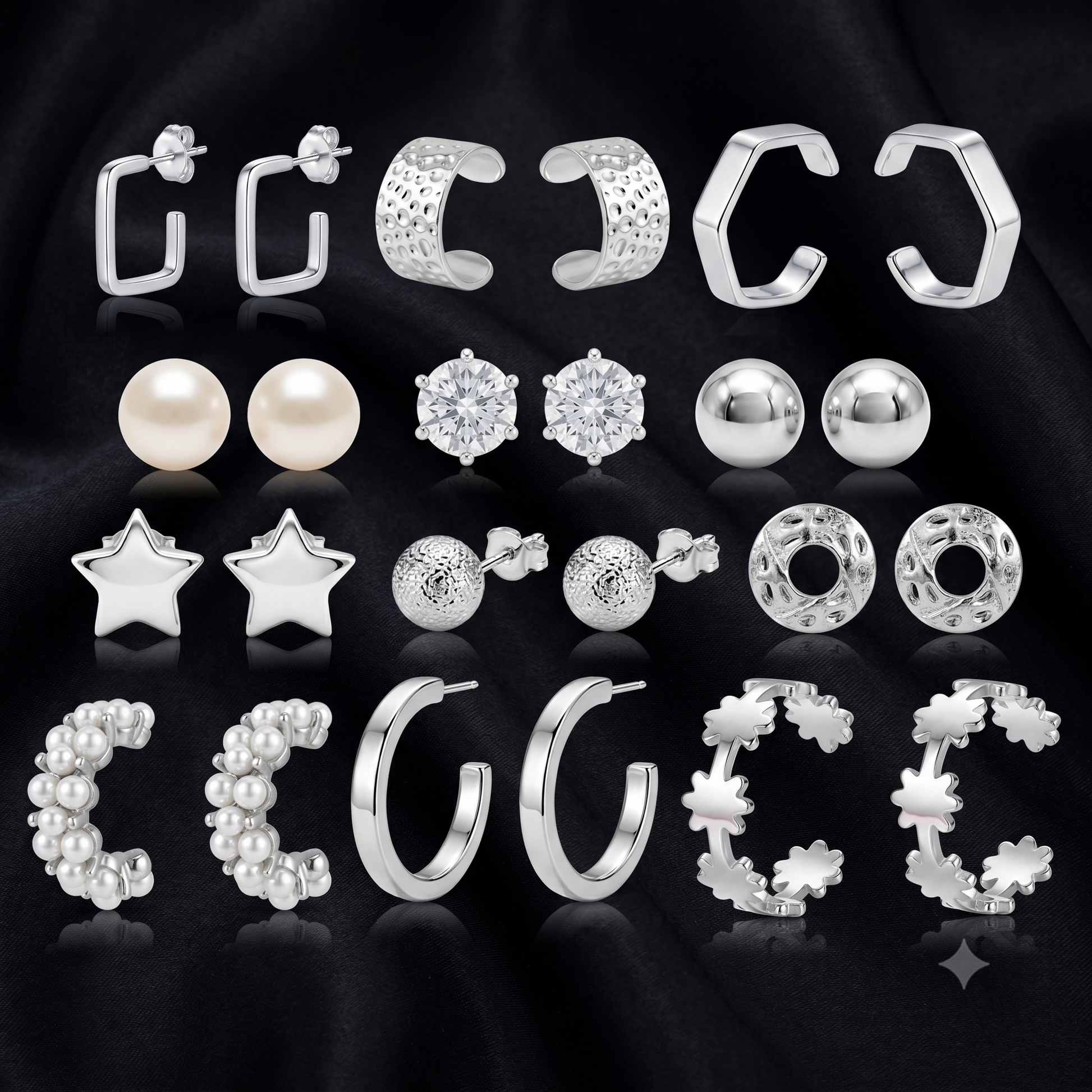 The99Jewel 9 Pair Silver Plated  Earrings Combo Set for Women