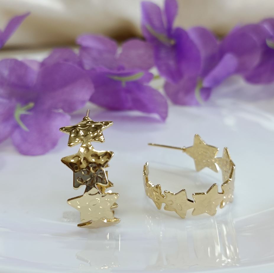 The99Jewel Gold Plated Star Design Fashion Hoop Earring