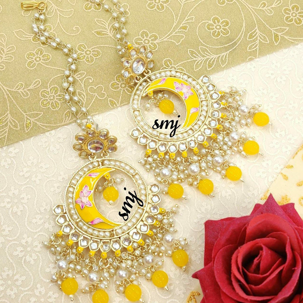 The99Jewel Beautiful Mirror and Pearl  Dangler Earrings for Women With Maangtikka 