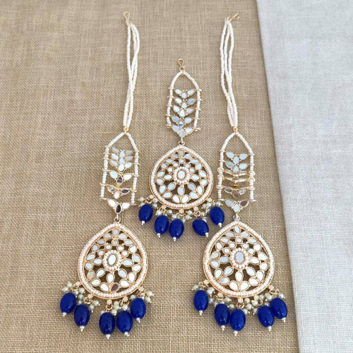 The99Jewel Beautiful Mirror and Pearl  Dangler Earrings for Women With Maangtikka 