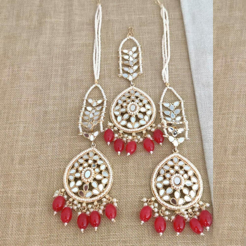 The99Jewel Beautiful Mirror and Pearl  Dangler Earrings for Women With Maangtikka 