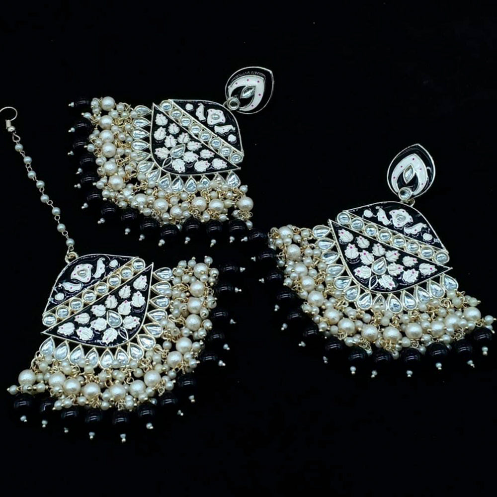 The99Jewel Beautiful Kundan and Pearl Dangler Earrings for Women With Maangtikka 