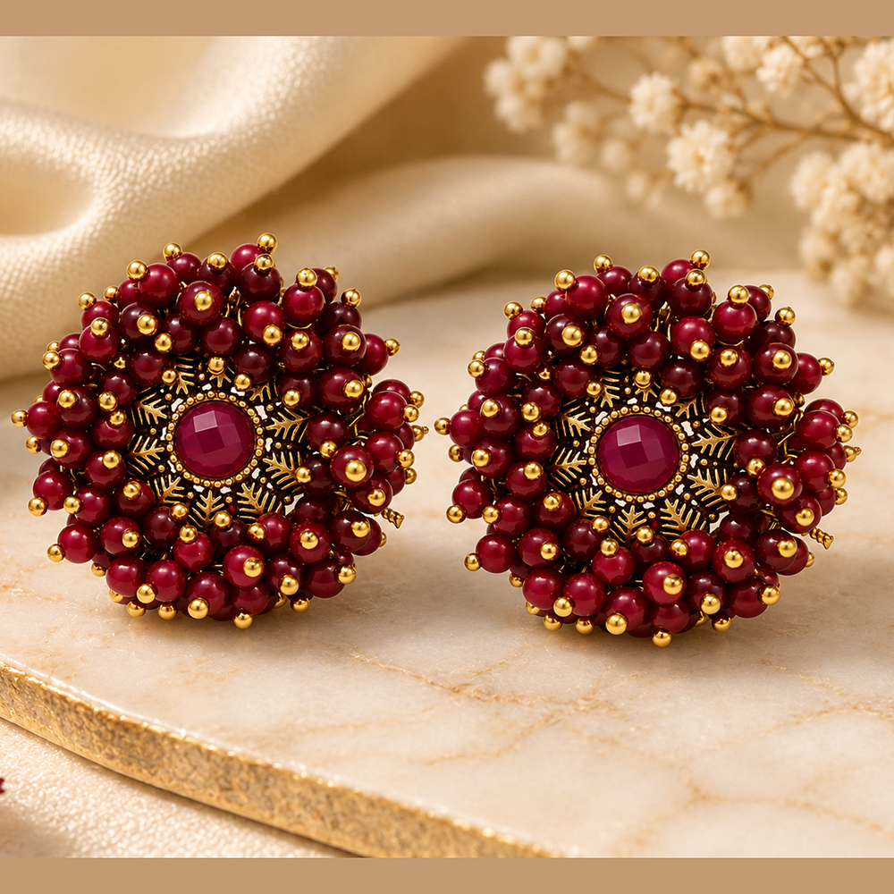 The99Jewel Designer Austrian Stone and Pearl Fashion Stud Earrings for Women | Traditional Ethnic Jewellery