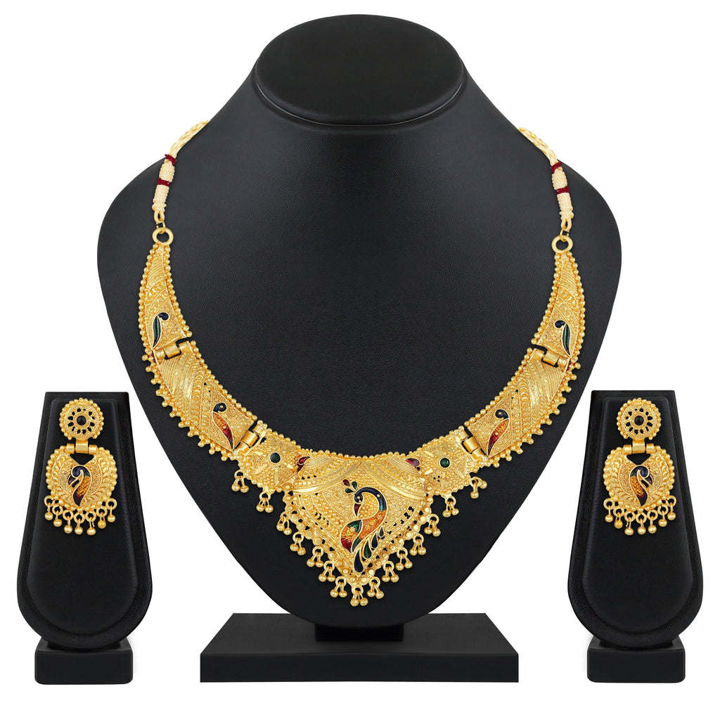 The99Jewel Gold Look Forming Traditional designer Gold Plated Necklace Set for Women