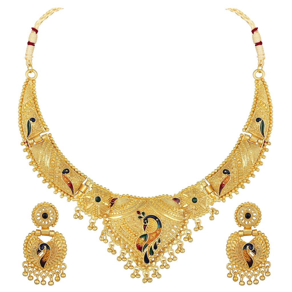 The99Jewel Gold Look Forming Traditional designer Gold Plated Necklace Set for Women