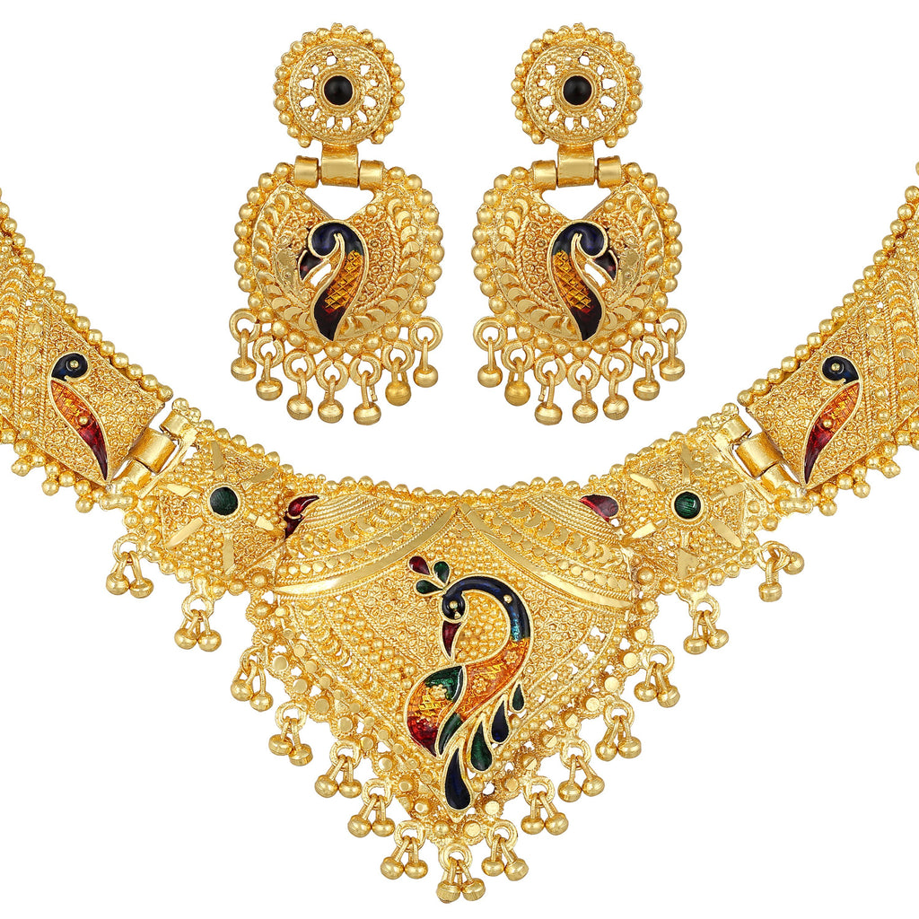 The99Jewel Gold Look Forming Traditional designer Gold Plated Necklace Set for Women