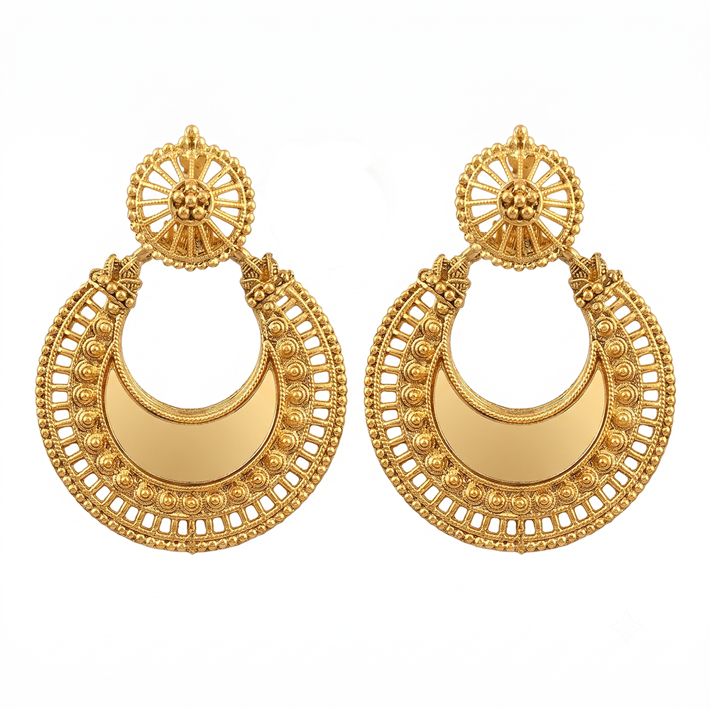 The99Jewel Traditional Antique Gold Plated  Mirror Stone Earrings for Women