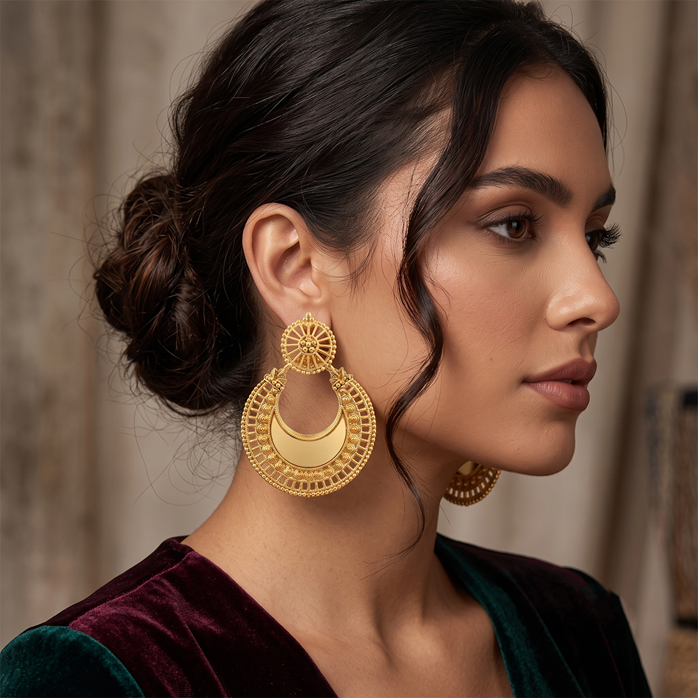 The99Jewel Traditional Antique Gold Plated  Mirror Stone Earrings for Women