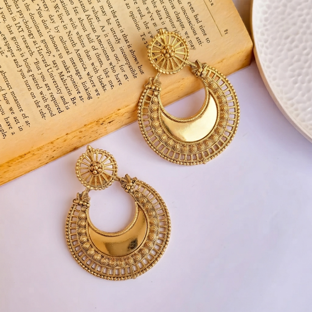The99Jewel Traditional Antique Gold Plated  Mirror Stone Earrings for Women