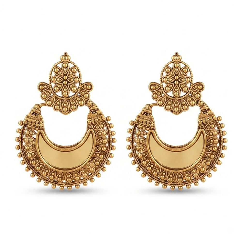 The99Jewel Traditional Antique Gold Plated  Mirror Stone Earrings for Women
