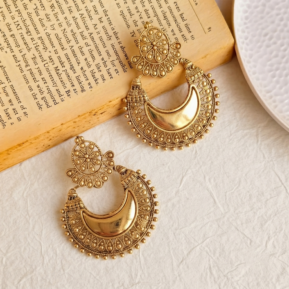 The99Jewel Traditional Antique Gold Plated  Mirror Stone Earrings for Women