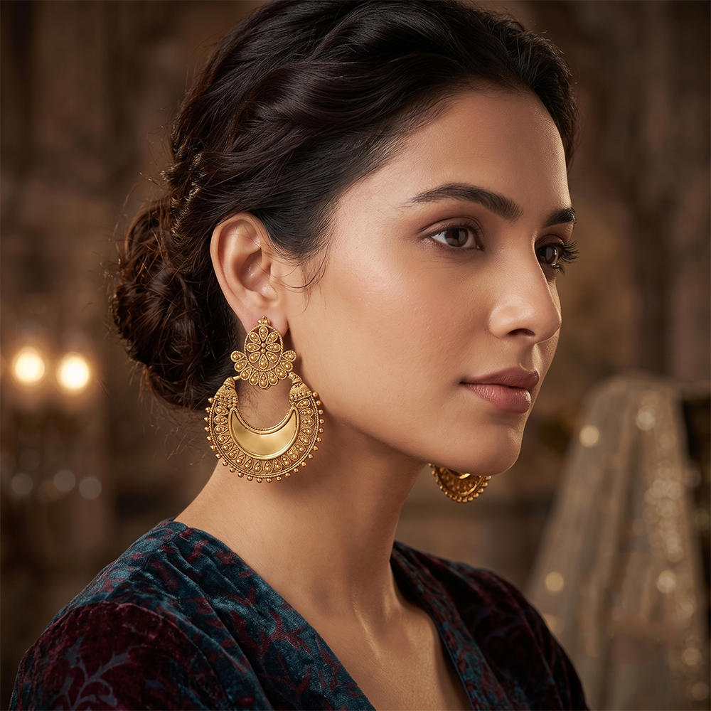 The99Jewel Traditional Antique Gold Plated  Mirror Stone Earrings for Women