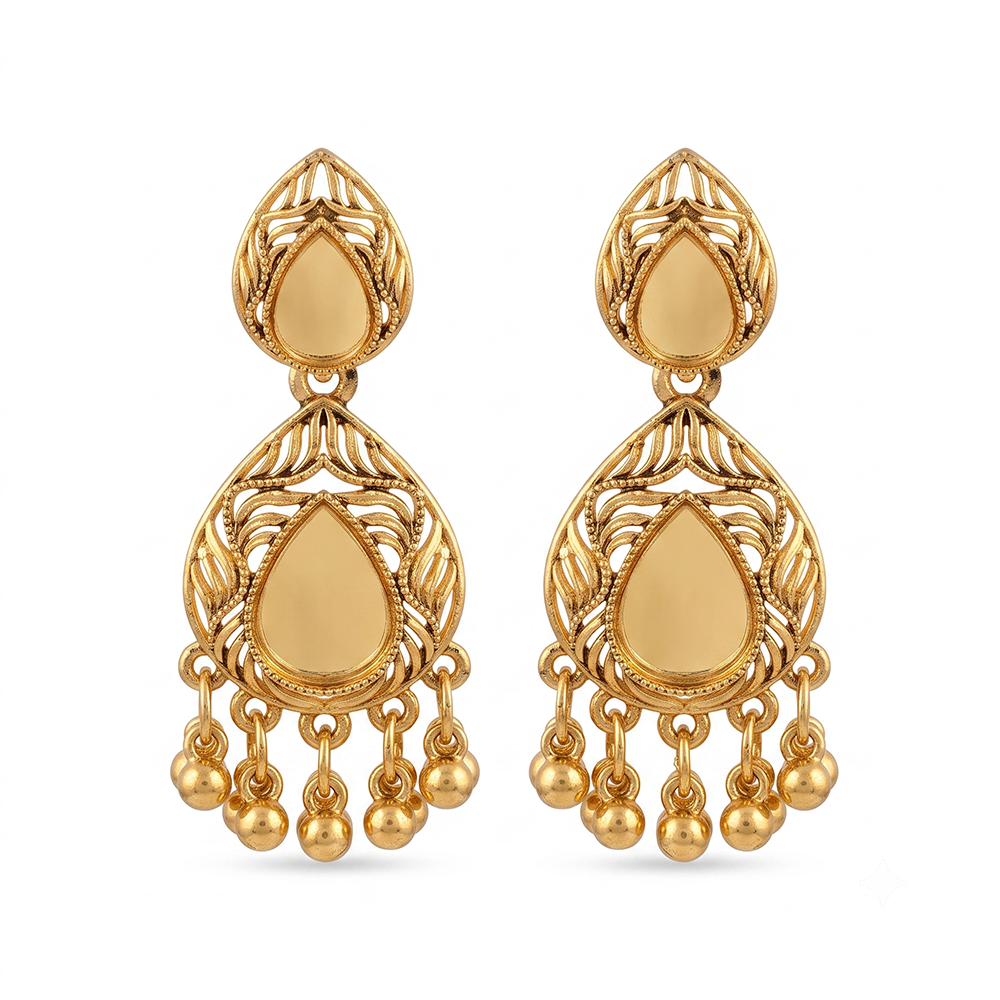 The99Jewel Traditional Antique Gold Plated  Mirror Stone Earrings for Women