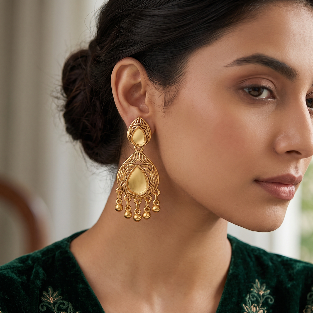 The99Jewel Traditional Antique Gold Plated  Mirror Stone Earrings for Women