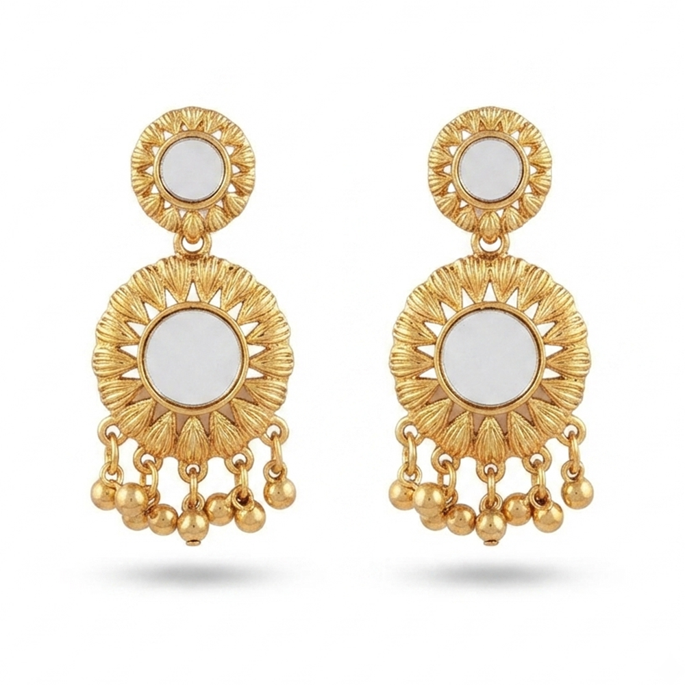 The99Jewel Traditional Antique Gold Plated  Mirror Stone Earrings for Women