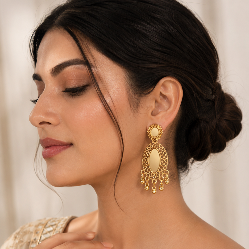 The99Jewel Traditional Antique Gold Plated  Mirror Stone Earrings for Women