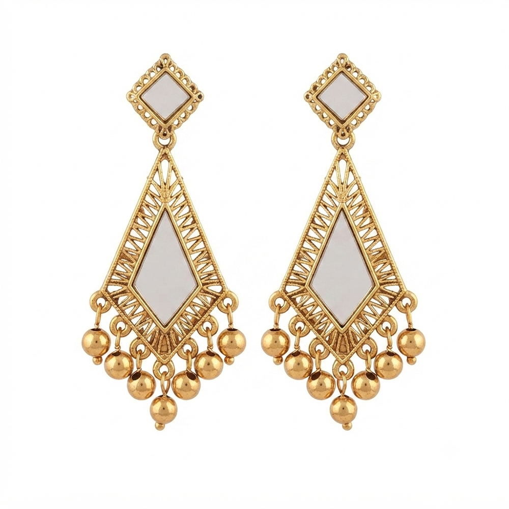 The99Jewel Traditional Antique Gold Plated  Mirror Stone Earrings for Women