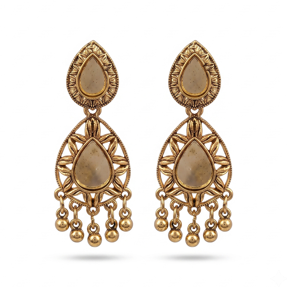 The99Jewel Traditional Antique Gold Plated  Mirror Stone Earrings for Women