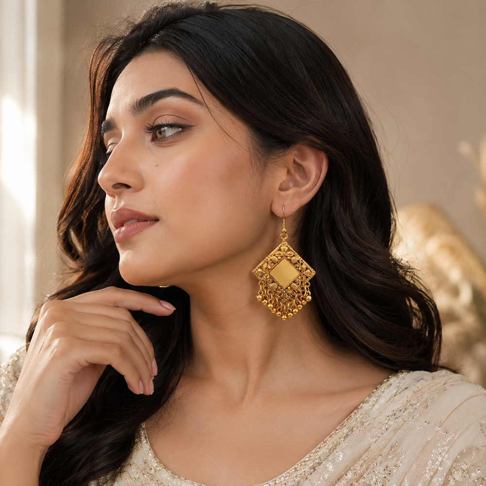 The99Jewel Traditional Antique Gold Plated  Mirror Stone  Earrings for Women