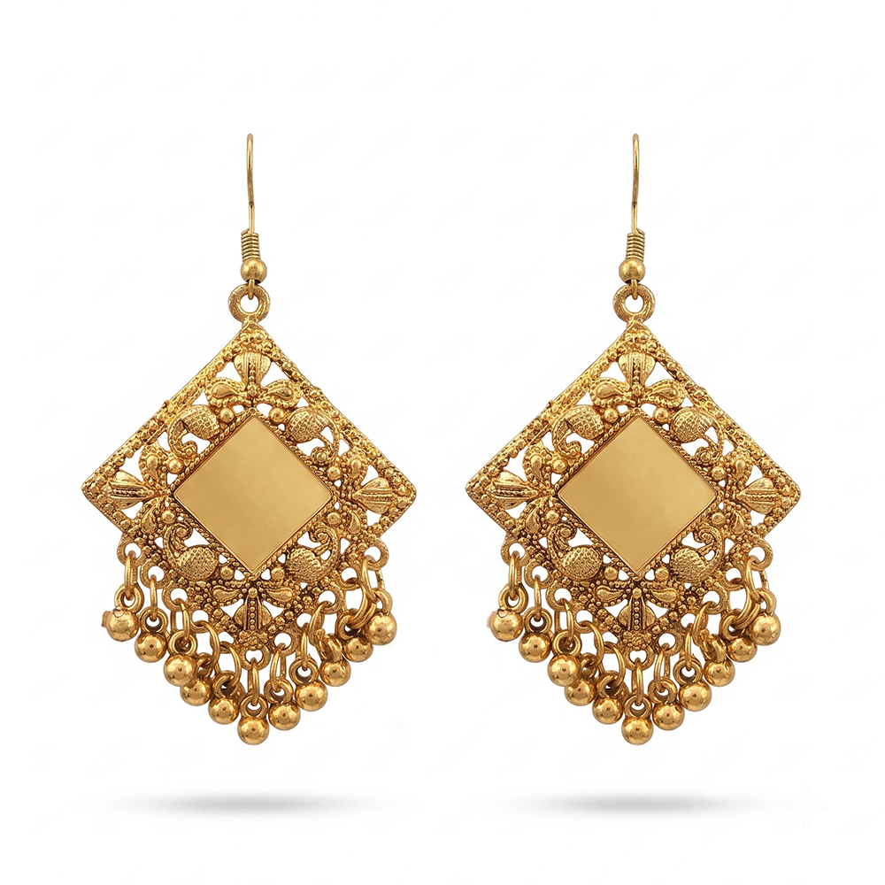 The99Jewel Traditional Antique Gold Plated  Mirror Stone  Earrings for Women