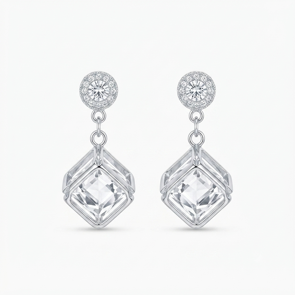 The99Jewel Sparkling Crystal Stone Cubic Shape Earrings