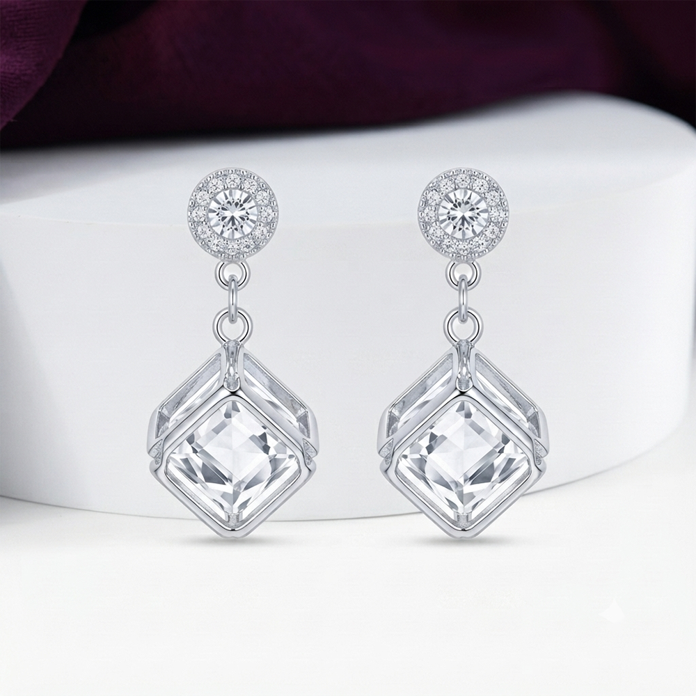 The99Jewel Sparkling Crystal Stone Cubic Shape Earrings