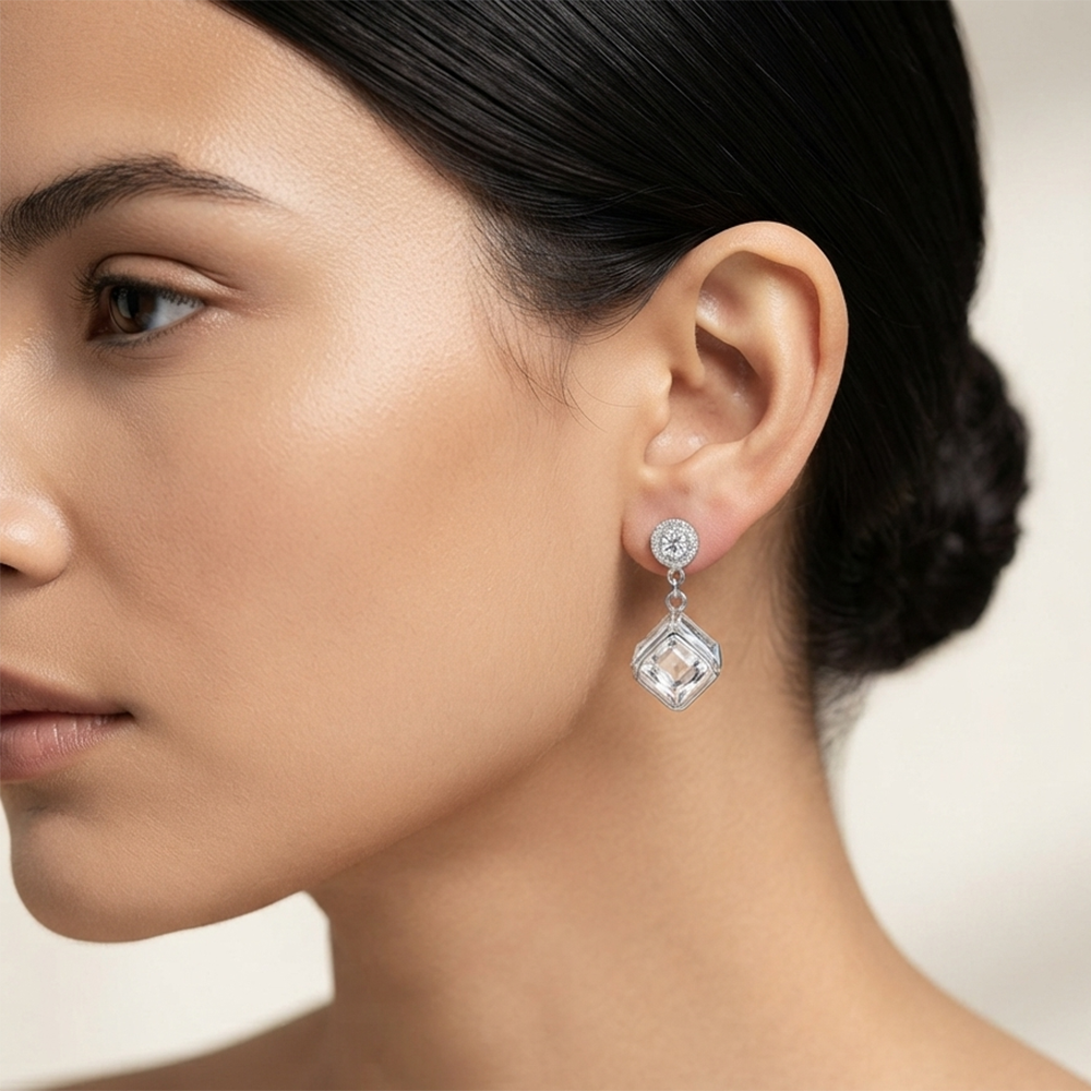 The99Jewel Sparkling Crystal Stone Cubic Shape Earrings