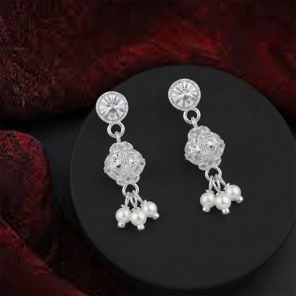 The99Jewel Sparkling Crystal Stone Long Earrings with pearl