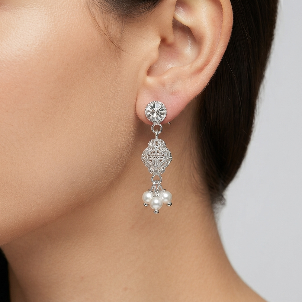 The99Jewel Sparkling Crystal Stone Long Earrings with pearl