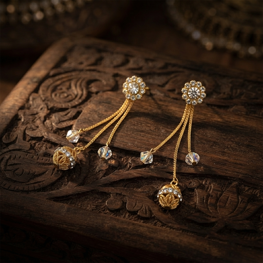 The99Jewel Magnificent Gold Plated Crystal Stone Dangler Earrings for Women