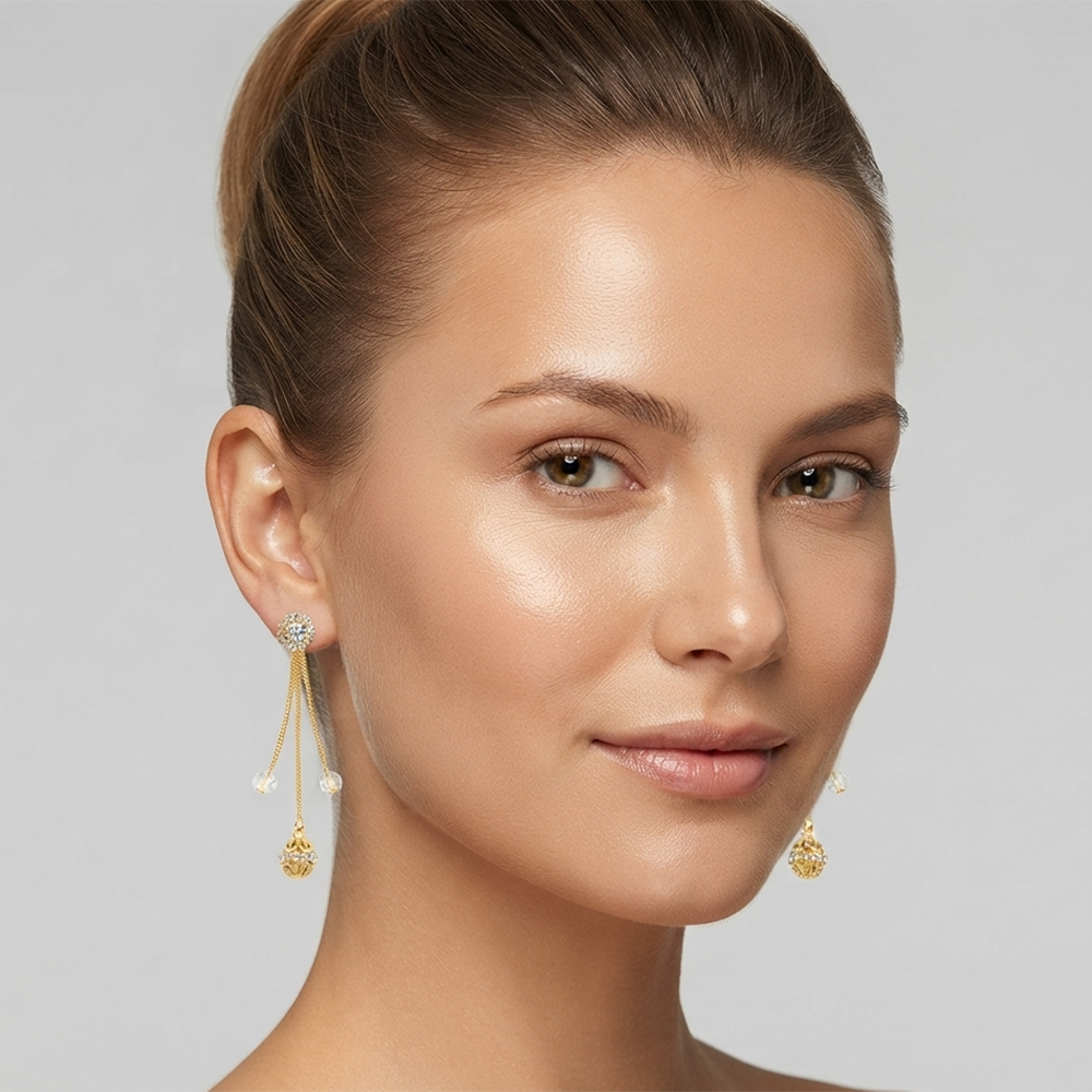 The99Jewel Magnificent Gold Plated Crystal Stone Dangler Earrings for Women