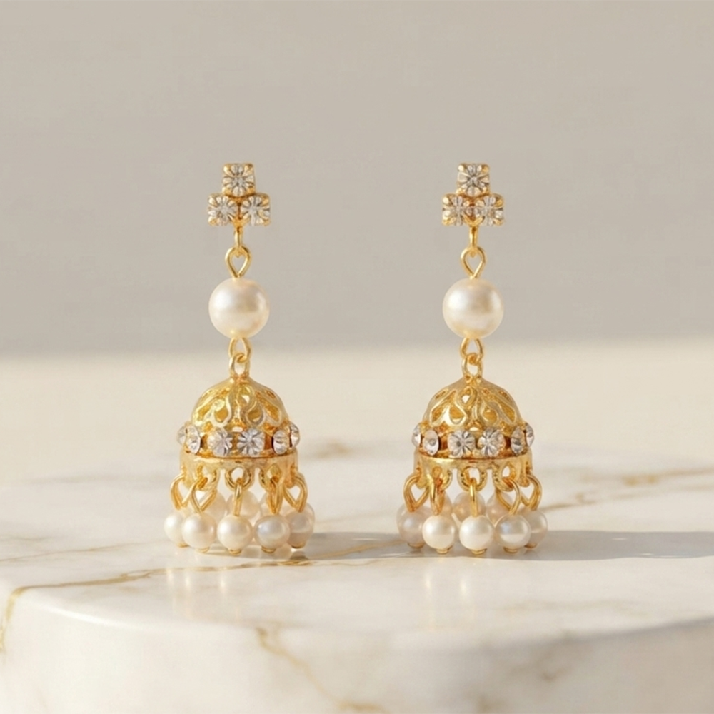 The99Jewel Magnificent Gold Plated Crystal Stone Jhumki EarringsWith Pearl  for Women
