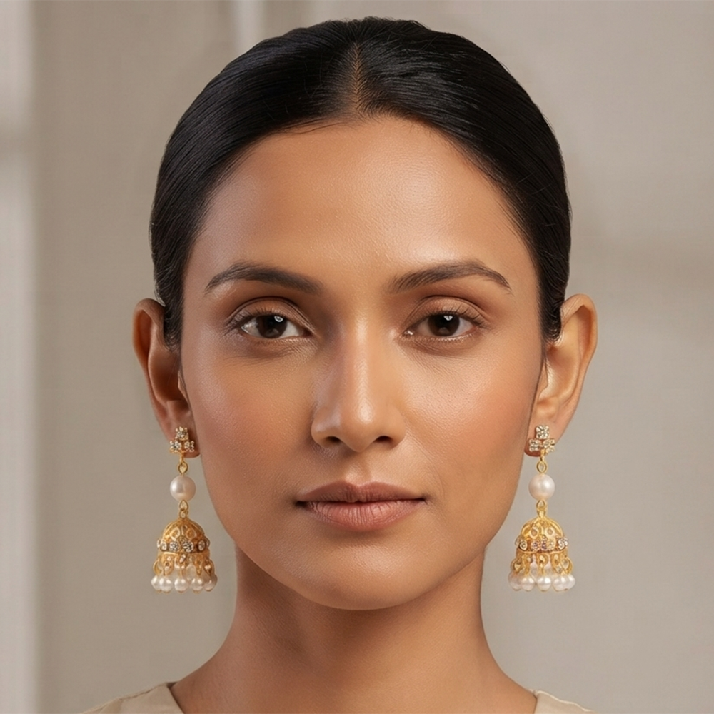 The99Jewel Magnificent Gold Plated Crystal Stone Jhumki EarringsWith Pearl  for Women